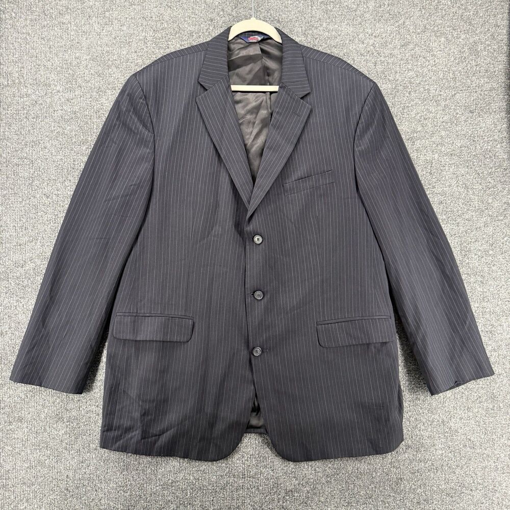 Stafford Blazer Jacket Mens 48L Blue Pinstripe Three Button Up Office‎ Career